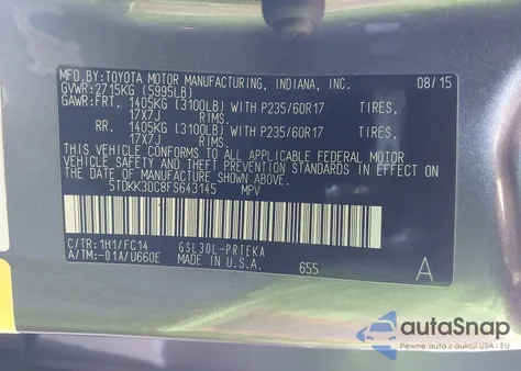 2015 Toyota Sienna Le 8 Passenger from USA, damaged, VIN 5TDKK3DC8FS643145